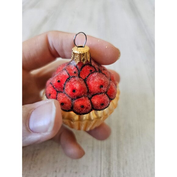 Vintage Columbia Apple basket glass ornament glitter cherries - Picture 7 of 8